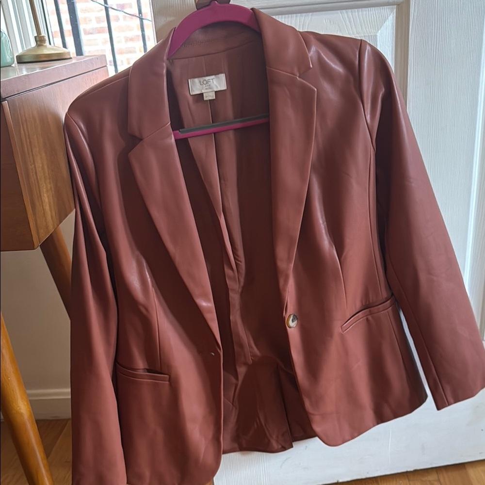 LOFT Faux Leather Blazer in Rust Brown